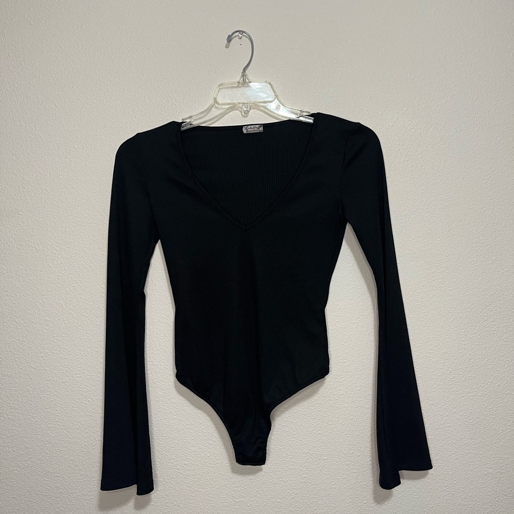 X Intimately Free People Long Flared Sleeve Thong Bodysuit Size S